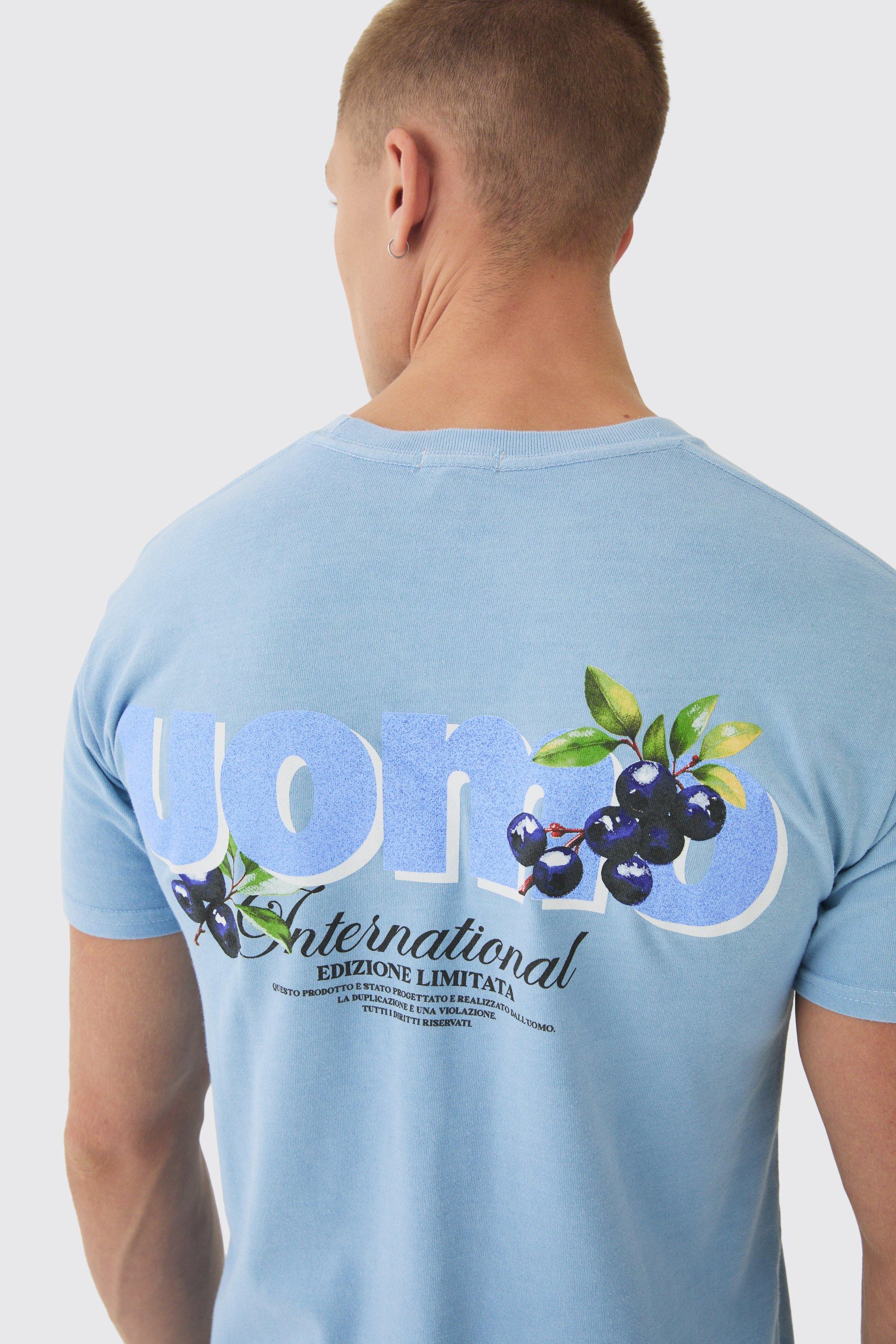 Gebleekt Slim Fit Uomo Berry T Shirt Met Rugopdruk